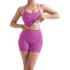 image:imageSUUKSESS Women 2 Piece Workout Sets High Waisted Tummy Control Biker Shorts Halter Padded Tank TopsHot Pink