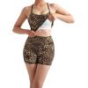 image:imageSUUKSESS Women 2 Piece Workout Sets High Waisted Tummy Control Biker Shorts Halter Padded Tank TopsLeopard