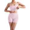 image:imageSUUKSESS Women 2 Piece Workout Sets High Waisted Tummy Control Biker Shorts Halter Padded Tank TopsLight Pinkdouble Lined