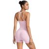 image:imageSUUKSESS Women 2 Piece Workout Sets High Waisted Tummy Control Biker Shorts Halter Padded Tank TopsLight Pinkdouble Lined