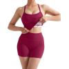 image:imageSUUKSESS Women 2 Piece Workout Sets High Waisted Tummy Control Biker Shorts Halter Padded Tank TopsMagenta