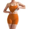 image:imageSUUKSESS Women 2 Piece Workout Sets High Waisted Tummy Control Biker Shorts Halter Padded Tank TopsOrange