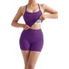 image:imageSUUKSESS Women 2 Piece Workout Sets High Waisted Tummy Control Biker Shorts Halter Padded Tank TopsPurple