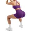 image:imageSUUKSESS Women 2 Piece Workout Sets High Waisted Tummy Control Biker Shorts Halter Padded Tank TopsPurple