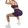 image:imageSUUKSESS Women 2 Piece Workout Sets High Waisted Tummy Control Biker Shorts Halter Padded Tank TopsViolet