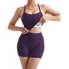 image:imageSUUKSESS Women 2 Piece Workout Sets High Waisted Tummy Control Biker Shorts Halter Padded Tank TopsViolet