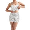 image:imageSUUKSESS Women 2 Piece Workout Sets High Waisted Tummy Control Biker Shorts Halter Padded Tank TopsWhite Polka Dots