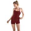 image:imageSUUKSESS Women 2 Piece Workout Sets High Waisted Tummy Control Biker Shorts Halter Padded Tank TopsWine Red