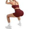image:imageSUUKSESS Women 2 Piece Workout Sets High Waisted Tummy Control Biker Shorts Halter Padded Tank TopsWine Red