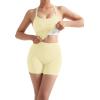 image:imageSUUKSESS Women 2 Piece Workout Sets High Waisted Tummy Control Biker Shorts Halter Padded Tank TopsYellow