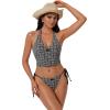 image:imageSUUKSESS Women Halter String Bikini Set Cheeky Thong Two Piece Bathing Suit209 Black White Gingham