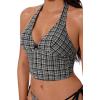 image:imageSUUKSESS Women Halter String Bikini Set Cheeky Thong Two Piece Bathing Suit209 Black White Gingham