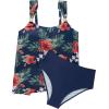 image:imageSUUKSESS Women Ruffle High Waisted Tankini Swimsuit Tummy Control Bathing Suit80 Tropical Floral Navy Blue