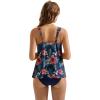 image:imageSUUKSESS Women Ruffle High Waisted Tankini Swimsuit Tummy Control Bathing Suit80 Tropical Floral Navy Blue