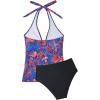 image:imageSUUKSESS Women Sexy Halter Tankini Bathing Suits Slimming Tummy Control High Waisted Swimsuits 2 Piece06 Blue Red Floral