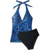 image:imageSUUKSESS Women Sexy Halter Tankini Bathing Suits Slimming Tummy Control High Waisted Swimsuits 2 Piece06 Retro Blue Black Floral