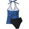image:imageSUUKSESS Women Sexy Halter Tankini Bathing Suits Slimming Tummy Control High Waisted Swimsuits 2 Piece06 Retro Blue Black Floral