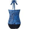 image:imageSUUKSESS Women Sexy Halter Tankini Bathing Suits Slimming Tummy Control High Waisted Swimsuits 2 Piece06 Retro Blue Black Floral