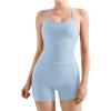 image:imageSUUKSESS Women 2 Piece Workout Sets High Waisted Tummy Control Biker Shorts Halter Padded Tank TopsBaby Blue