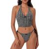 image:imageSUUKSESS Women Halter String Bikini Set Cheeky Thong Two Piece Bathing Suit209 Black White Gingham