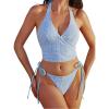 image:imageSUUKSESS Women Halter String Bikini Set Cheeky Thong Two Piece Bathing Suit209 Blue White Gingham