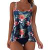 image:imageSUUKSESS Women Ruffle High Waisted Tankini Swimsuit Tummy Control Bathing Suit80 Tropical Floral Navy Blue
