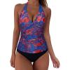 image:imageSUUKSESS Women Sexy Halter Tankini Bathing Suits Slimming Tummy Control High Waisted Swimsuits 2 Piece06 Blue Red Floral