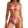 image:imageSUUKSESS Women Sexy High Waisted Bikini Set Cheeky 2 Piece Bandeau Bathing Suit205 White Red Floral