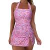 image:imageSUUKSESS Women Tummy Control Tankini Swimsuits with Skirt Backless Bathing SuitPink Paisley