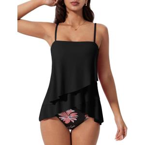 image:imageSUUKSESS Women Tummy Control Tankini Swimsuit Ruffle High Waisted Bathing Suit186 Red Floral Black