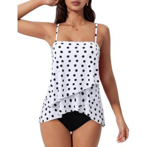 image:imageSUUKSESS Women Tummy Control Tankini Swimsuit Ruffle High Waisted Bathing Suit186 White Black Polka Dot