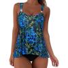 image:imageSUUKSESS Women Ruffle High Waisted Tankini Swimsuit Tummy Control Bathing Suit80 Blue Green Leaf
