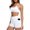 image:imageSUUKSESS Women 2 Piece Workout Sets Padded Sports Bra High Waisted Shorts With Pockets02 White