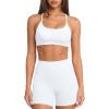 image:imageSUUKSESS Women 2 Piece Workout Sets Padded Sports Bra High Waisted Shorts With Pockets02 White