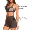image:imageSUUKSESS Women 2 Piece Workout Sets Padded Sports Bra High Waisted Shorts With Pockets03 Dark Brown