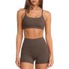 image:imageSUUKSESS Women 2 Piece Workout Sets Padded Sports Bra High Waisted Shorts With Pockets03 Dark Brown