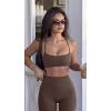 image:imageSUUKSESS Women 2 Piece Workout Sets Padded Sports Bra High Waisted Shorts With Pockets03 Dark Brown