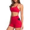 image:imageSUUKSESS Women 2 Piece Workout Sets Padded Sports Bra High Waisted Shorts With Pockets04 Red