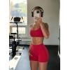 image:imageSUUKSESS Women 2 Piece Workout Sets Padded Sports Bra High Waisted Shorts With Pockets04 Red