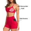 image:imageSUUKSESS Women 2 Piece Workout Sets Padded Sports Bra High Waisted Shorts With Pockets04 Red