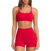 image:imageSUUKSESS Women 2 Piece Workout Sets Padded Sports Bra High Waisted Shorts With Pockets04 Red