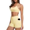 image:imageSUUKSESS Women 2 Piece Workout Sets Padded Sports Bra High Waisted Shorts With Pockets05 Yellow