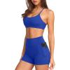 image:imageSUUKSESS Women 2 Piece Workout Sets Padded Sports Bra High Waisted Shorts With Pockets07 Royal Blue