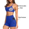 image:imageSUUKSESS Women 2 Piece Workout Sets Padded Sports Bra High Waisted Shorts With Pockets07 Royal Blue