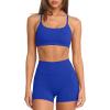 image:imageSUUKSESS Women 2 Piece Workout Sets Padded Sports Bra High Waisted Shorts With Pockets07 Royal Blue