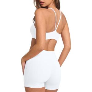 image:imageSUUKSESS Women 2 Piece Workout Sets Padded Sports Bra High Waisted Shorts With Pockets02 White