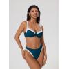image:imageSUUKSESS Women Color Block Underwire Bikini Sets Cheeky High Cut 2 Piece SwimsuitPeacock Blue