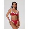 image:imageSUUKSESS Women Color Block Underwire Bikini Sets Cheeky High Cut 2 Piece SwimsuitRed White