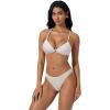 image:imageSUUKSESS Women High Waisted Triangle Bikini Sets Textured O Ring 2 Piece Swimsuit178 Beige White