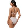 image:imageSUUKSESS Women High Waisted Triangle Bikini Sets Textured O Ring 2 Piece Swimsuit178 Beige White